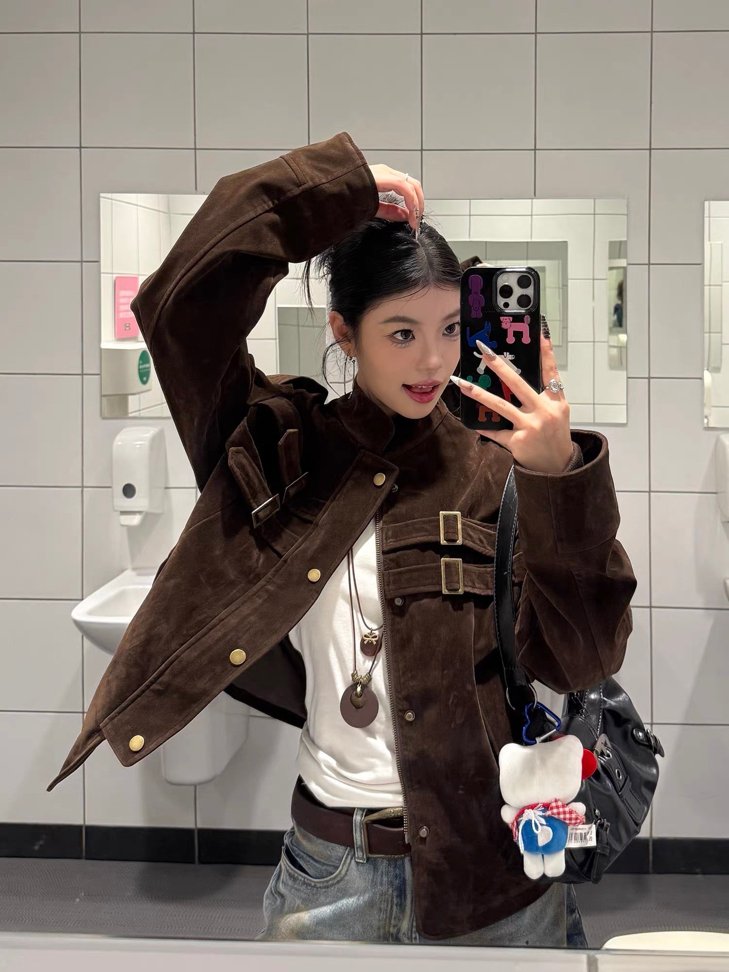KOIISLE Faux Suede Buckle Zip Jacket