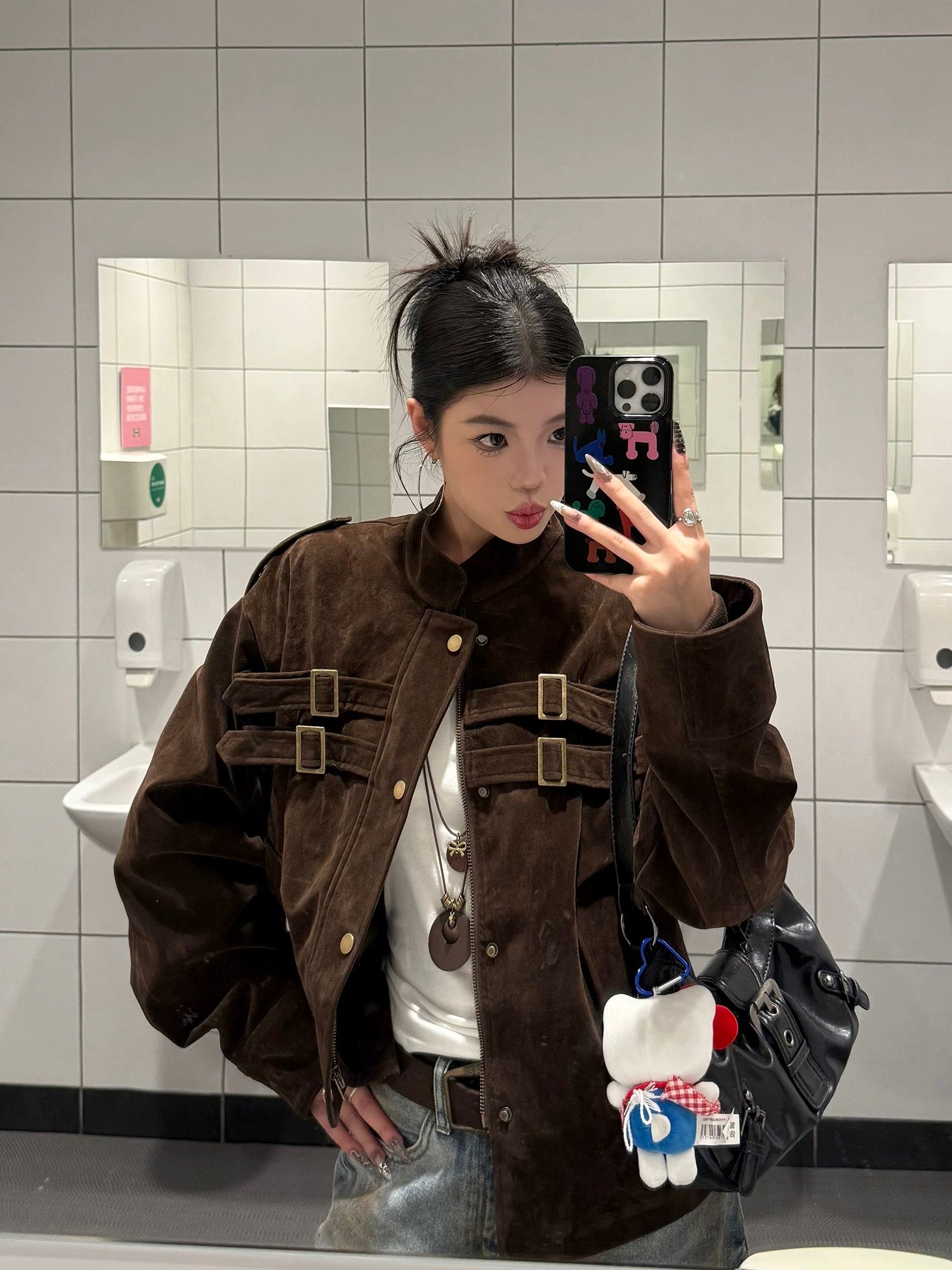 KOIISLE Faux Suede Buckle Zip Jacket
