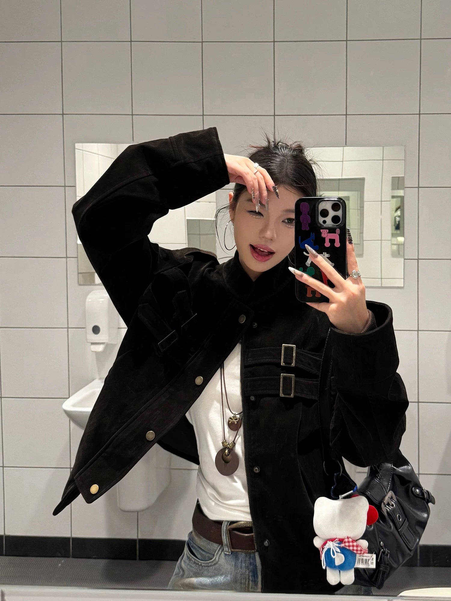 KOIISLE Faux Suede Buckle Zip Jacket