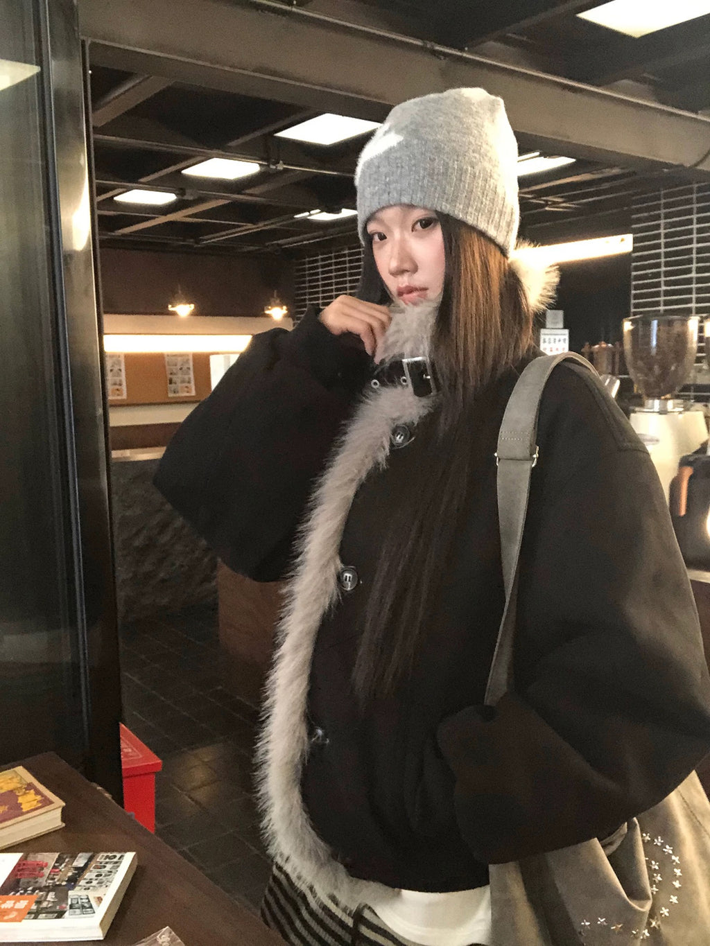 HRG Faux Suede Fur-Lined Jacket