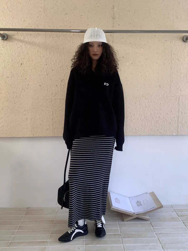 GOGO BURN Striped Knit Maxi Skirt