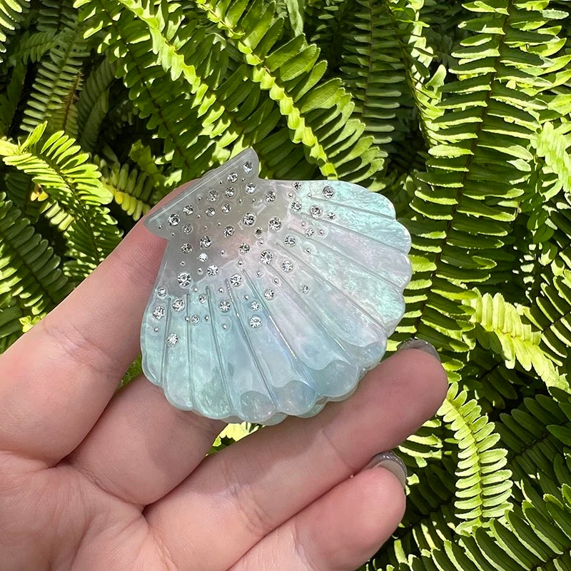 Xixi House Mermaid Princess Iridescent Shell Rhinestone Hair Claw Clip