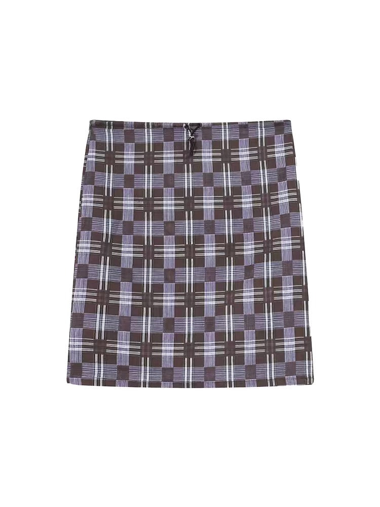 Ningsi Plaid Drawstring Tube Top/Skirt