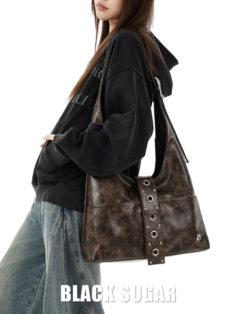 Black Sugar Retro Distressed Commuter Tote Bag