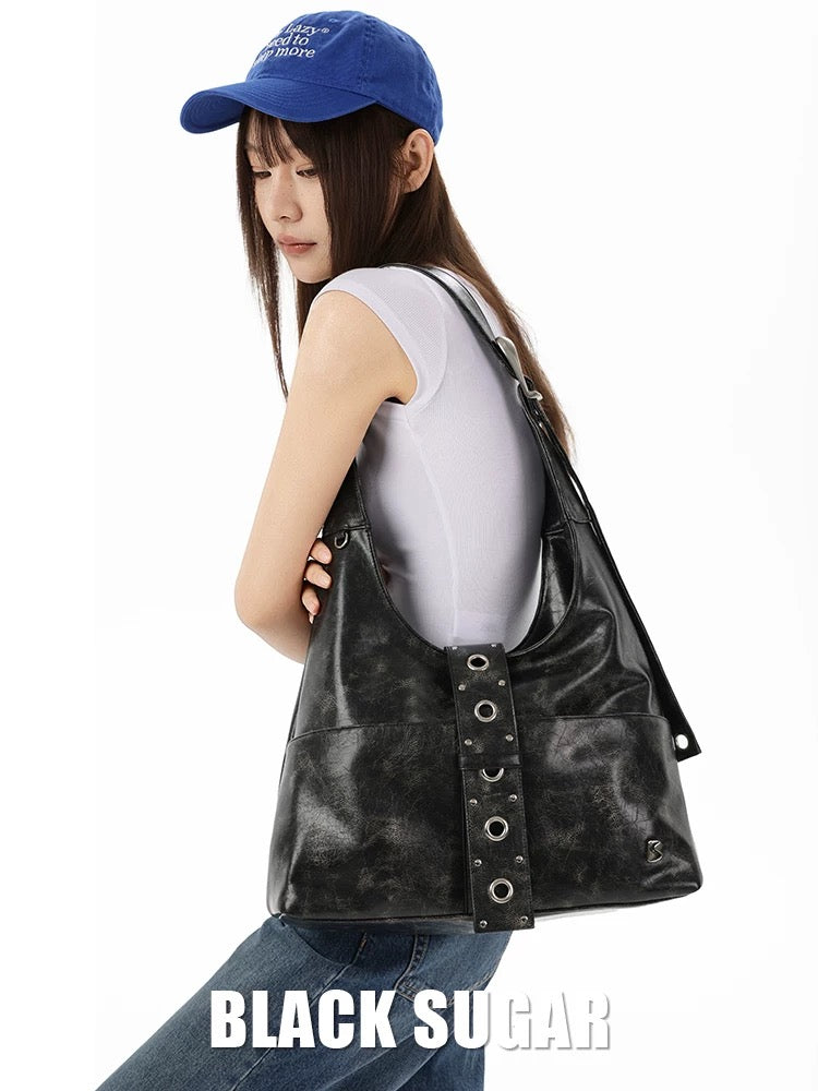 Black Sugar Retro Distressed Commuter Tote Bag
