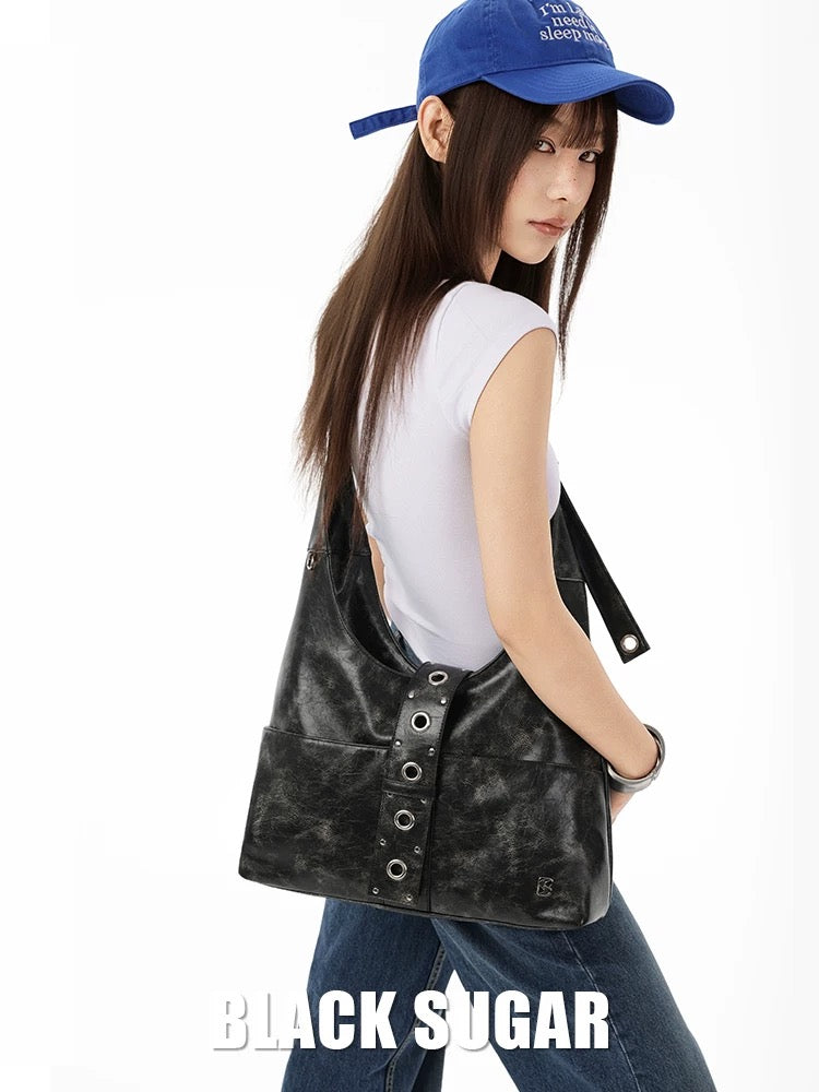 Black Sugar Retro Distressed Commuter Tote Bag