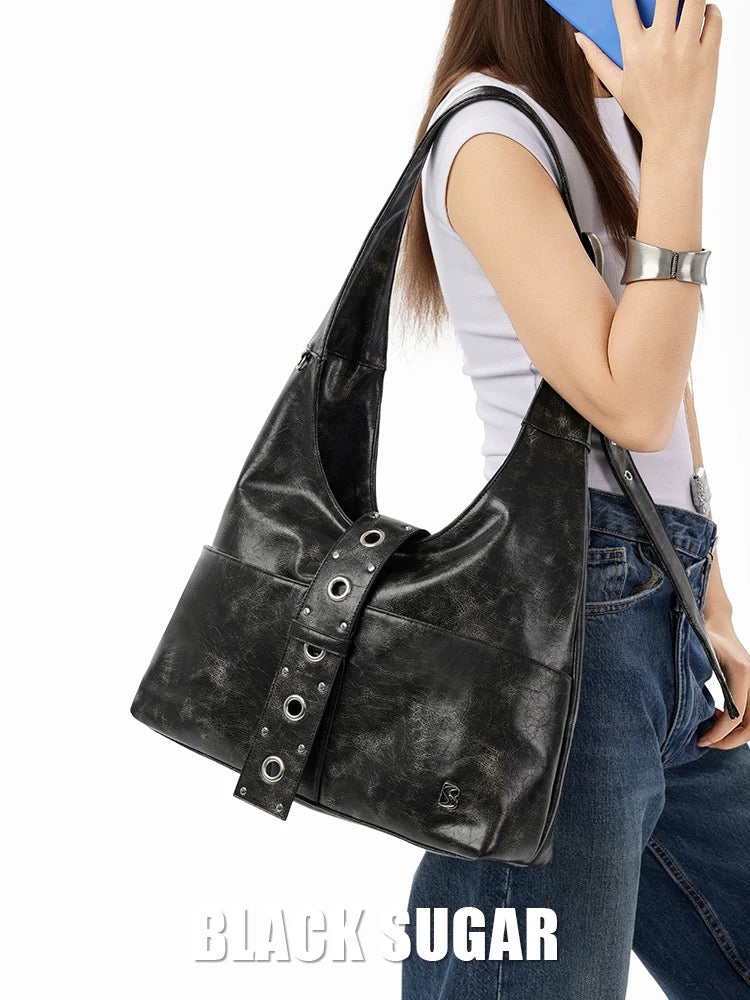Black Sugar Retro Distressed Commuter Tote Bag