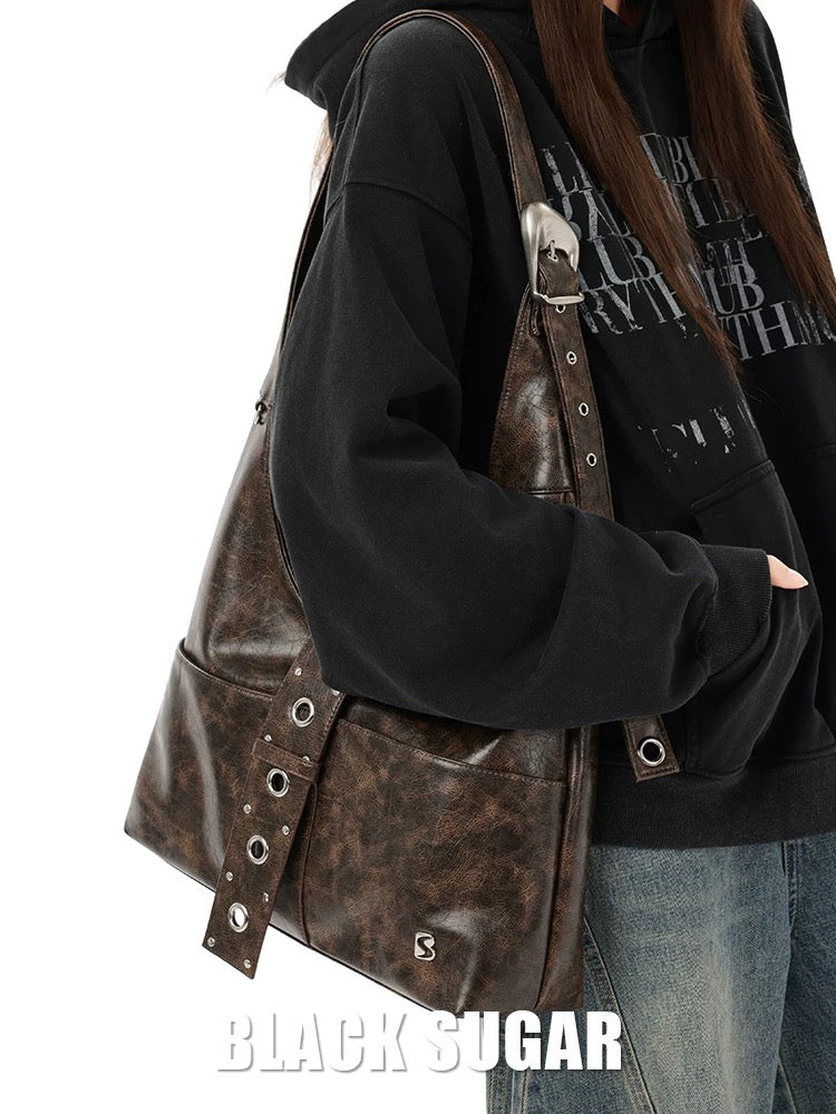 Black Sugar Retro Distressed Commuter Tote Bag