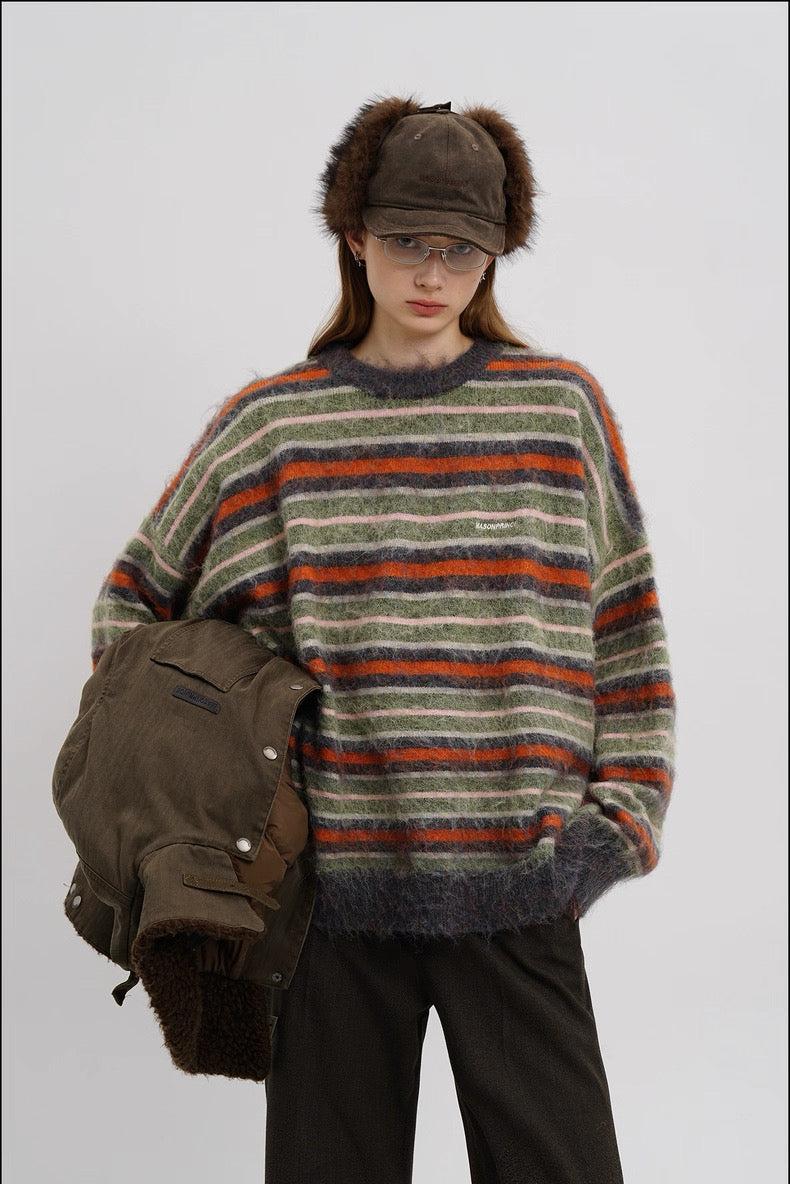 MASONPRINCE Striped Wool Classic Crewneck Sweater