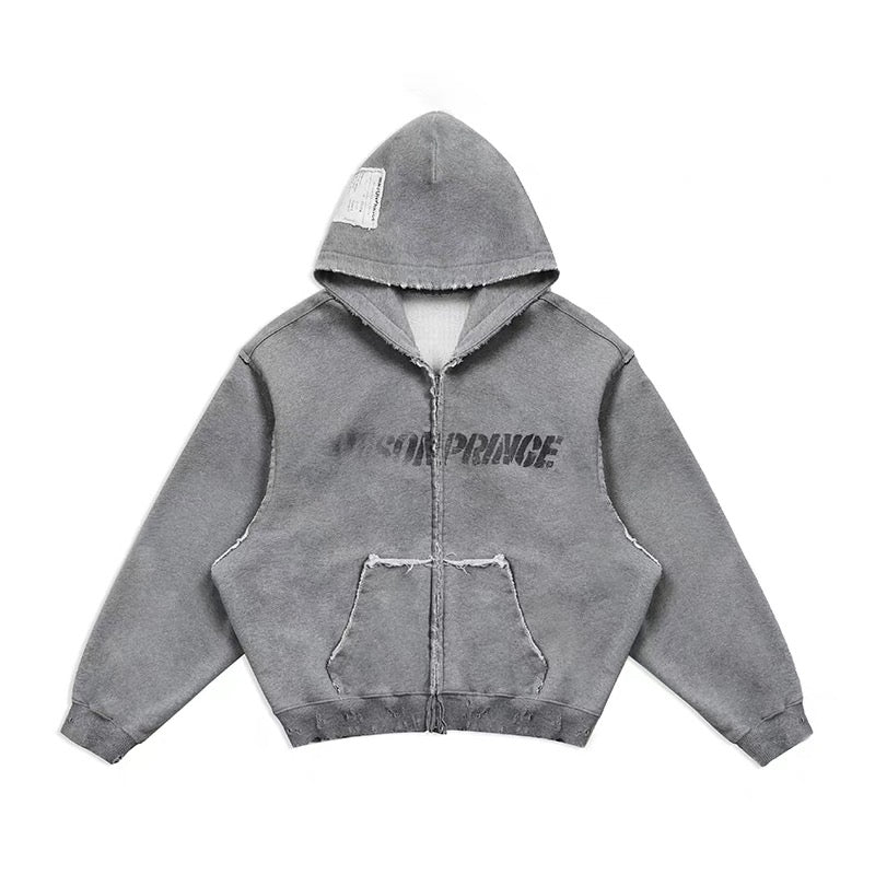 MASONPRINCE Graffiti Spray Paint Label Hooded Jacket Zip-up
