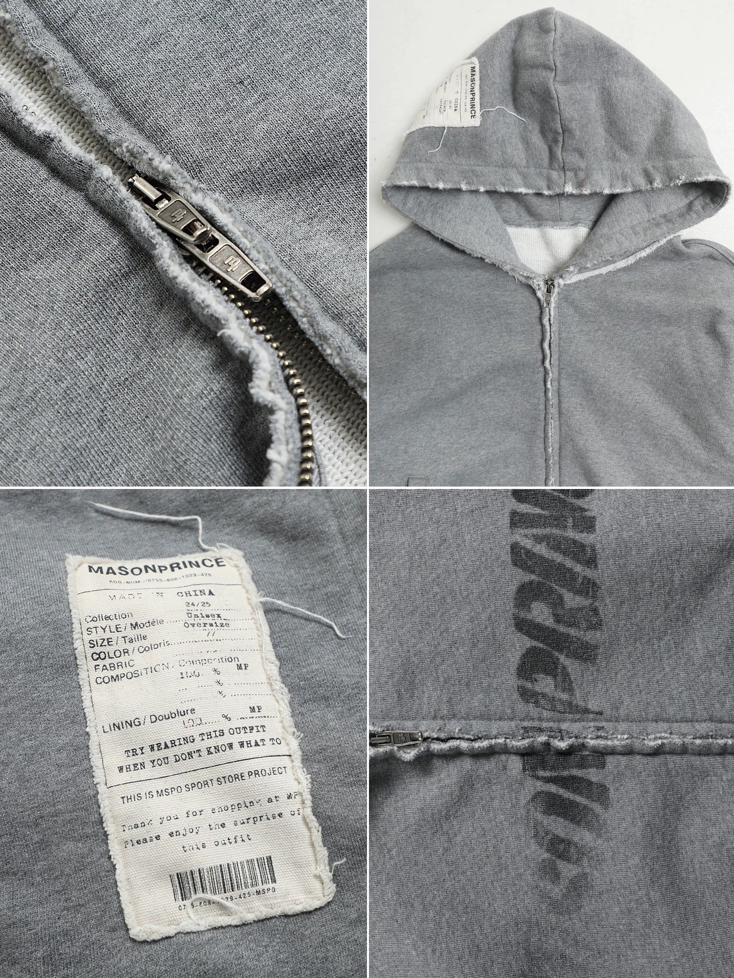 MASONPRINCE Graffiti Spray Paint Label Hooded Jacket Zip-up