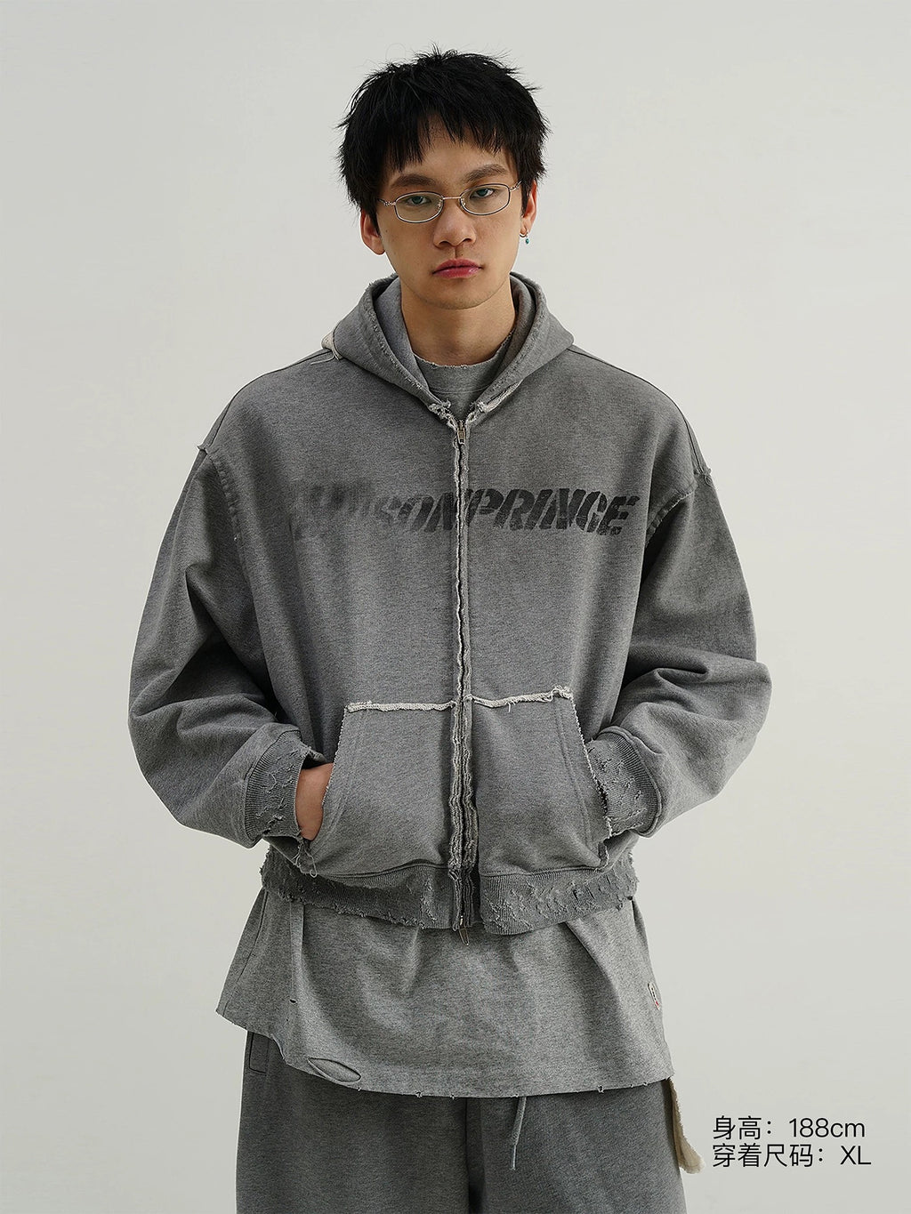 MASONPRINCE Graffiti Spray Paint Label Hooded Jacket Zip-up