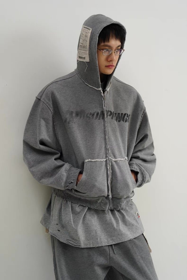 MASONPRINCE Graffiti Spray Paint Label Hooded Jacket Zip-up