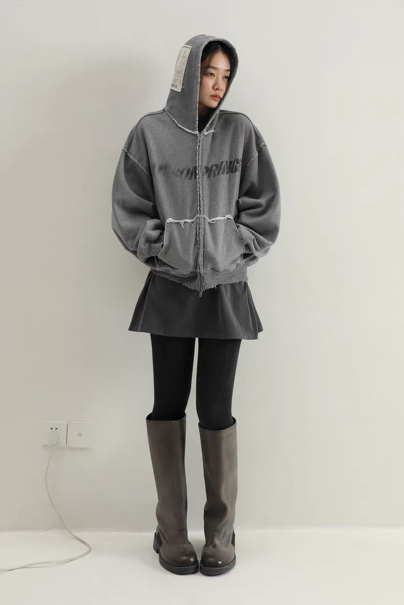 MASONPRINCE Graffiti Spray Paint Label Hooded Jacket Zip-up
