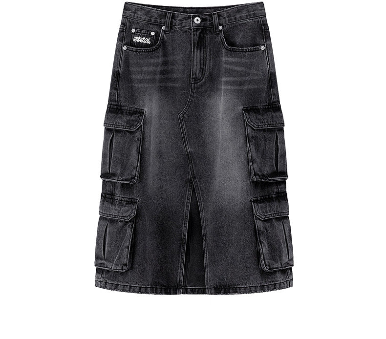 NO ONE ELSE Black Denim Midi/Maxi Skirt for Women, with Pockets and Slit