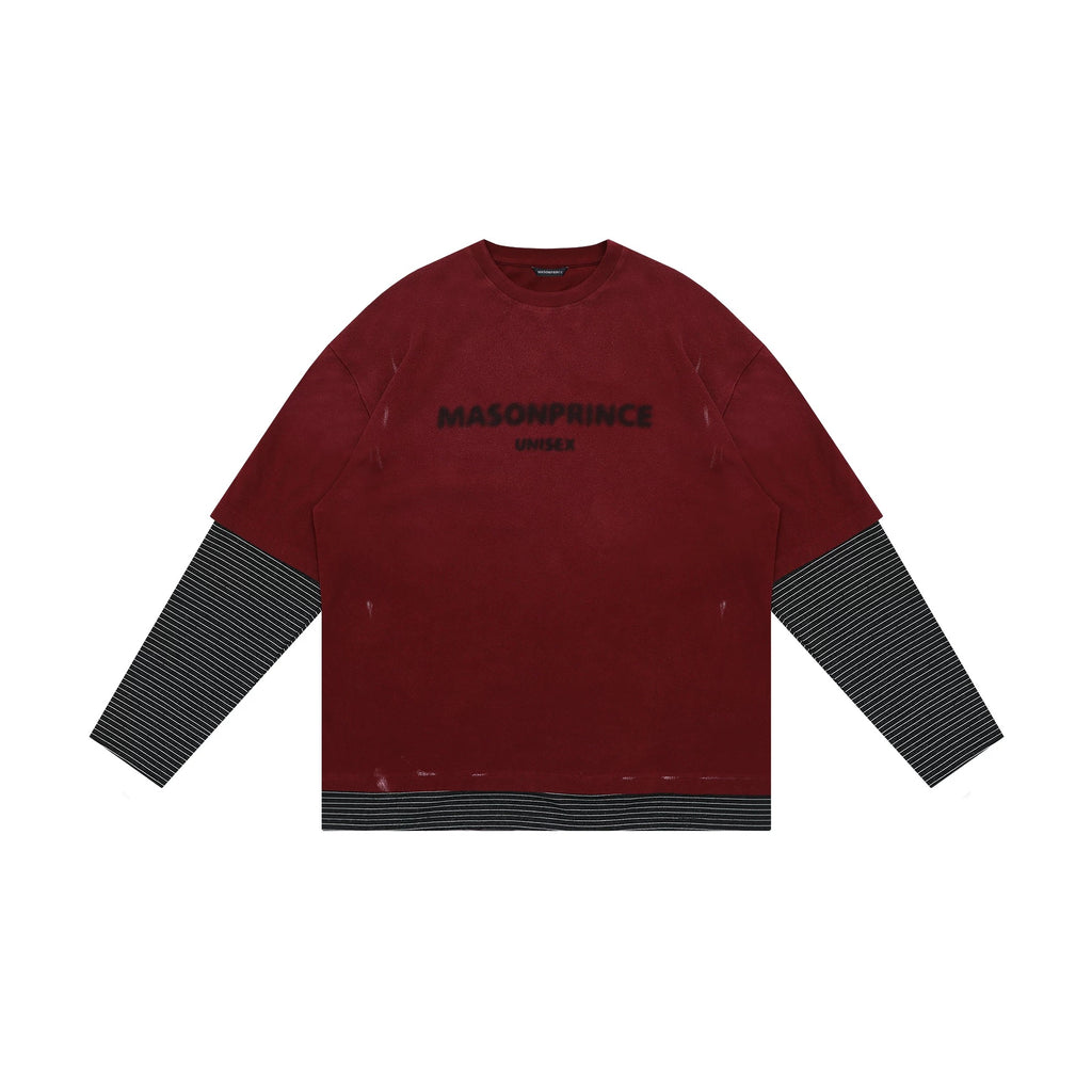 MASONPRINCE Unisex Distressed Striped Faux Two-Piece Long-Sleeve Top