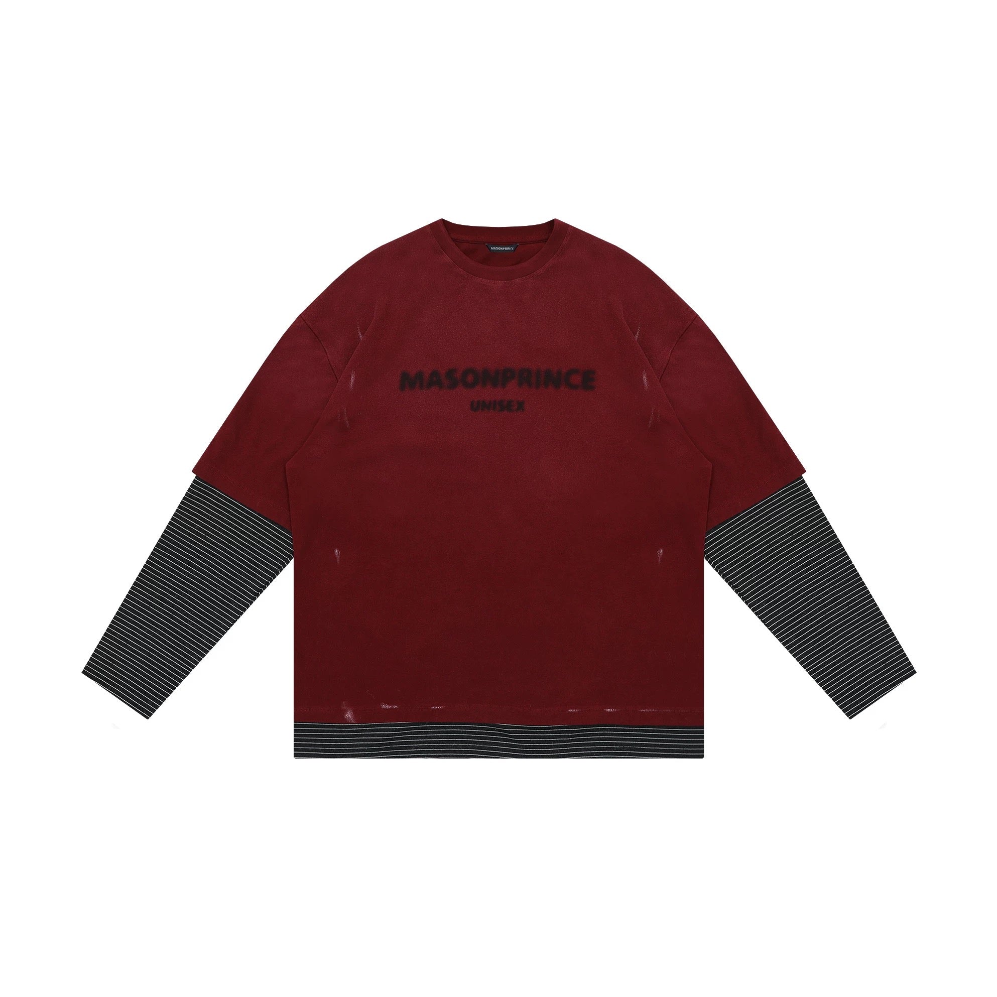 MASONPRINCE Unisex Distressed Striped Faux Two-Piece Long-Sleeve Top