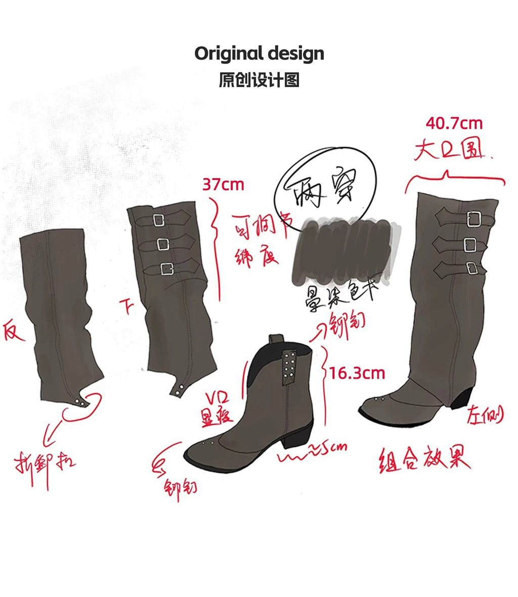 Mooreyu Atelier 2-Way Leather Fold-Over Slouch Boots