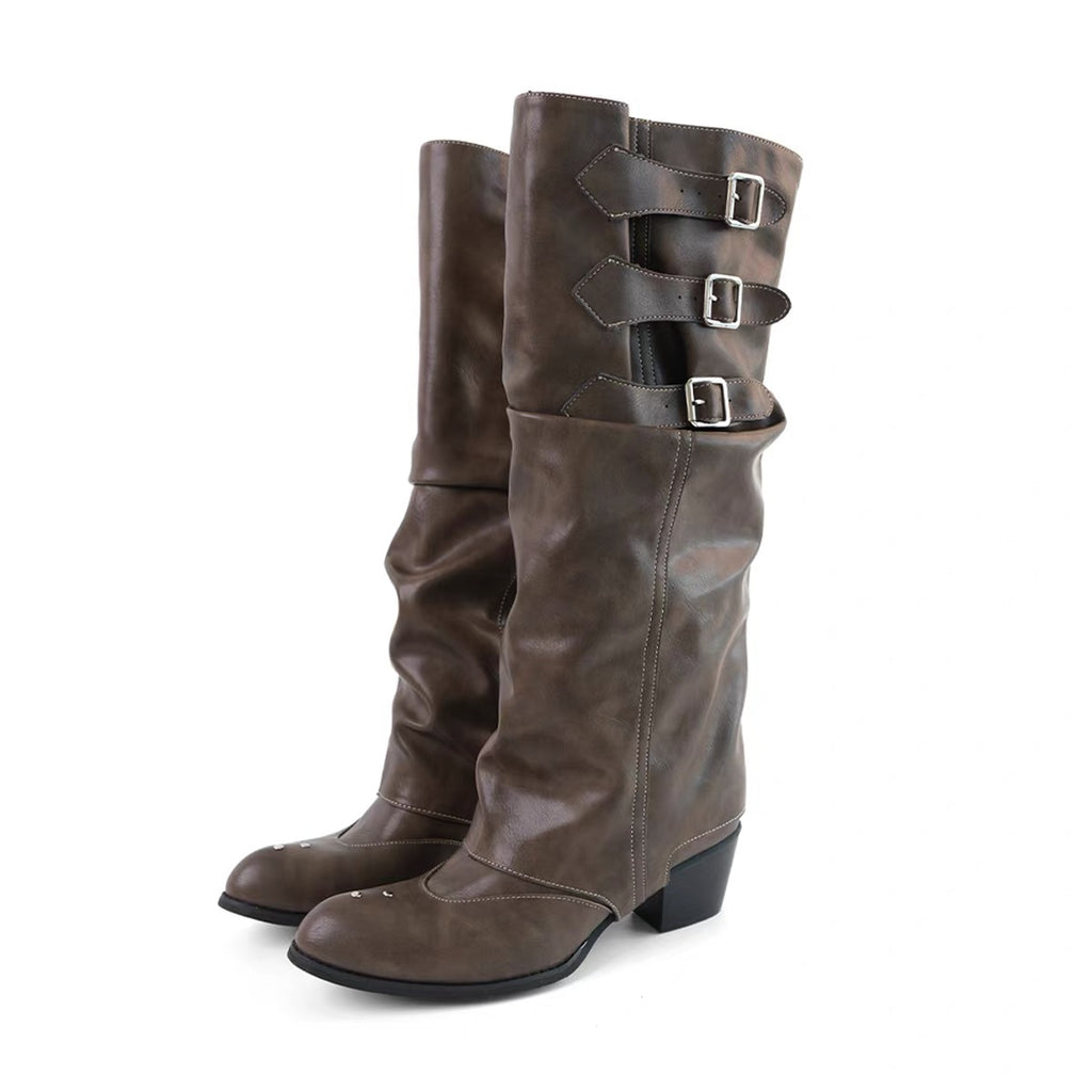 Mooreyu Atelier 2-Way Leather Fold-Over Slouch Boots