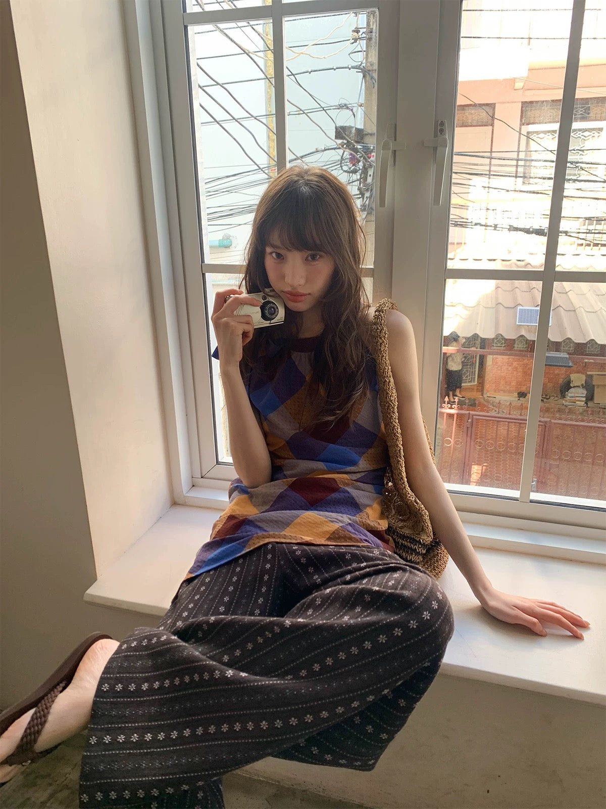 KANO Vintage Plaid Halter Tank Top