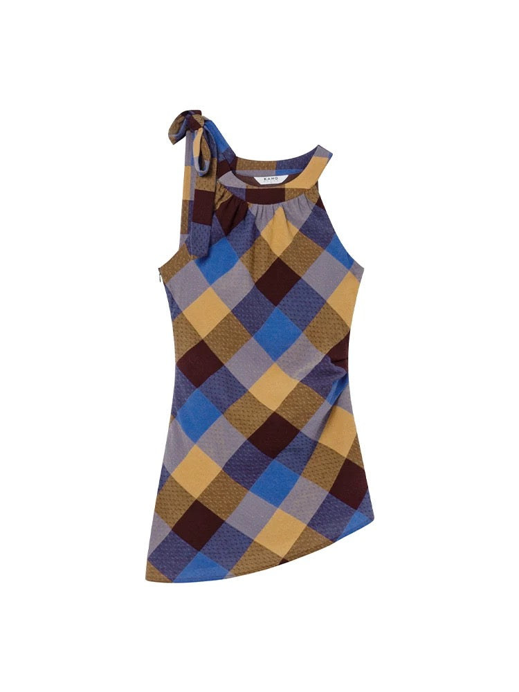 KANO Vintage Plaid Halter Tank Top