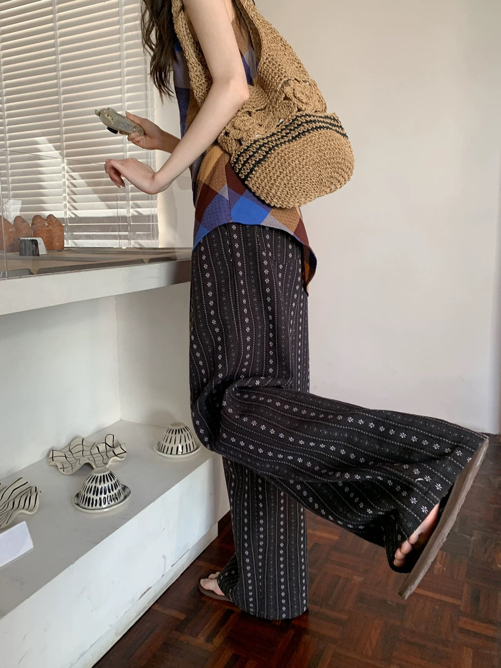 KANO Cotton Embroidered Wide-Leg Pants