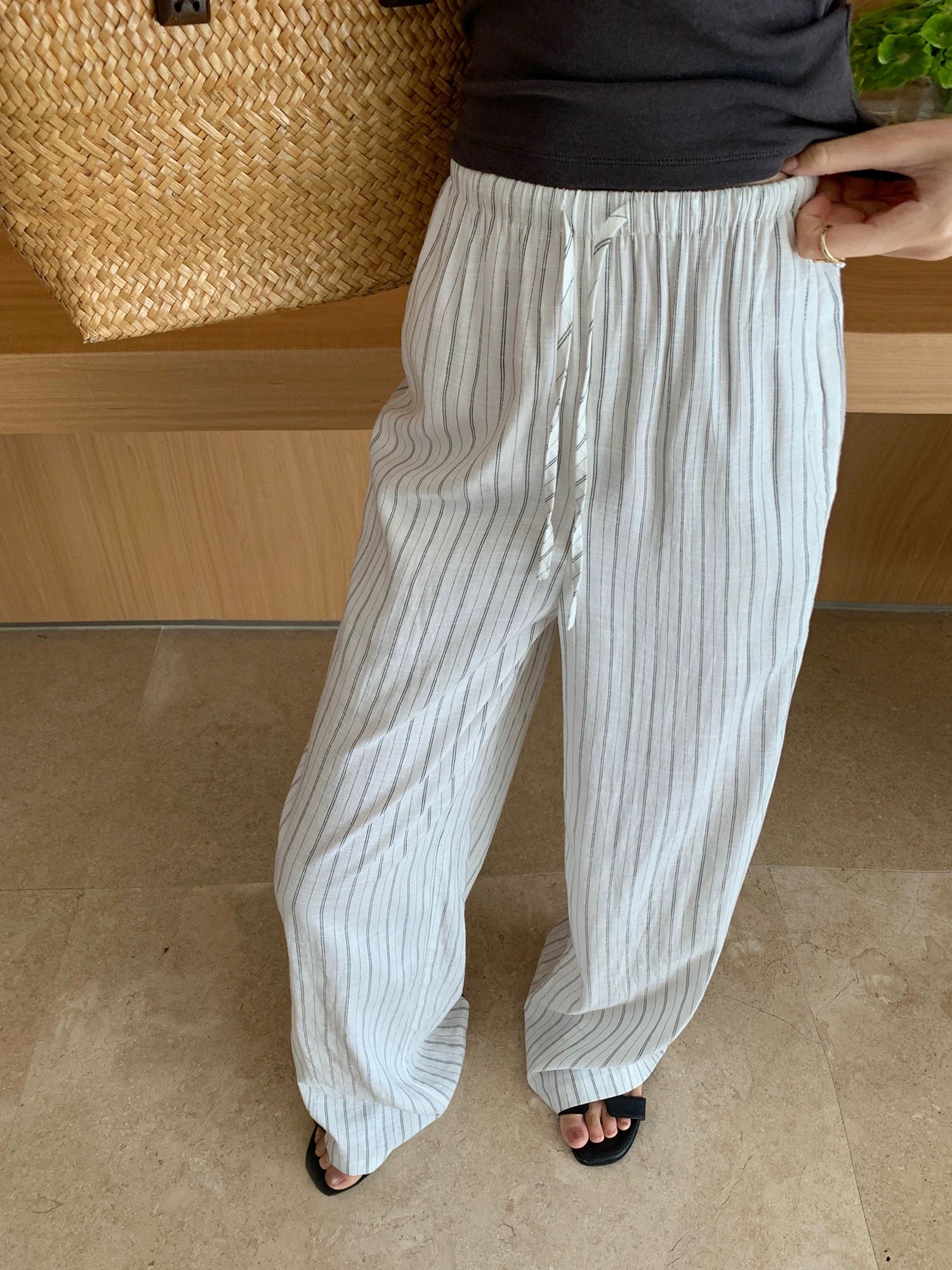 Pusumede Cloud Drape Striped Wide-Leg Pants