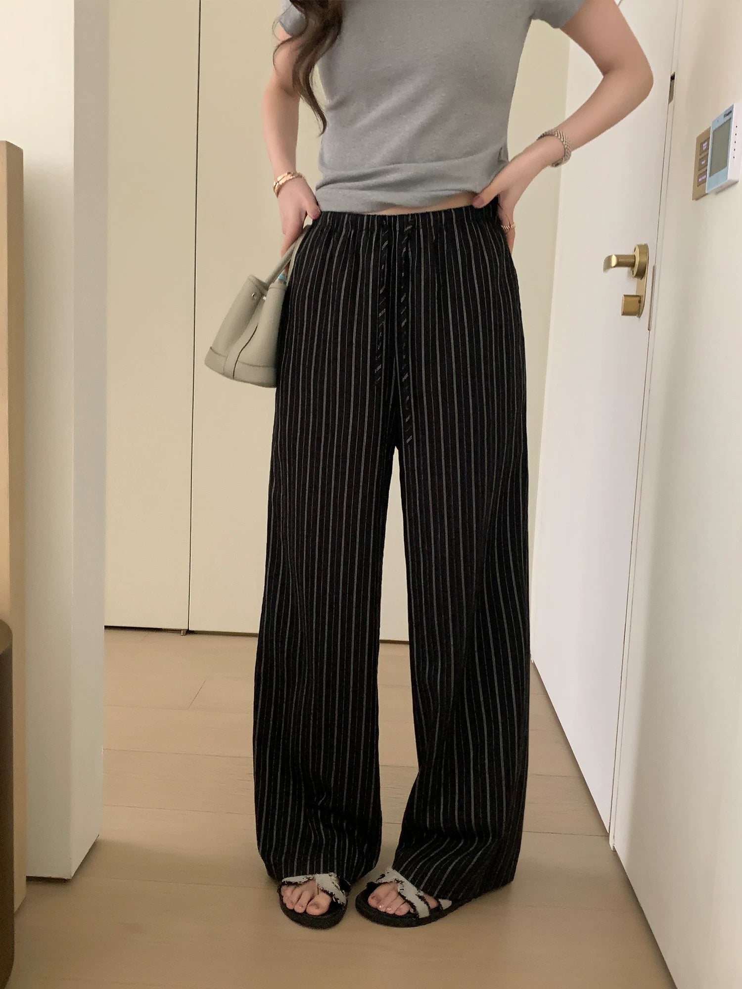 Pusumede Cloud Drape Striped Wide-Leg Pants