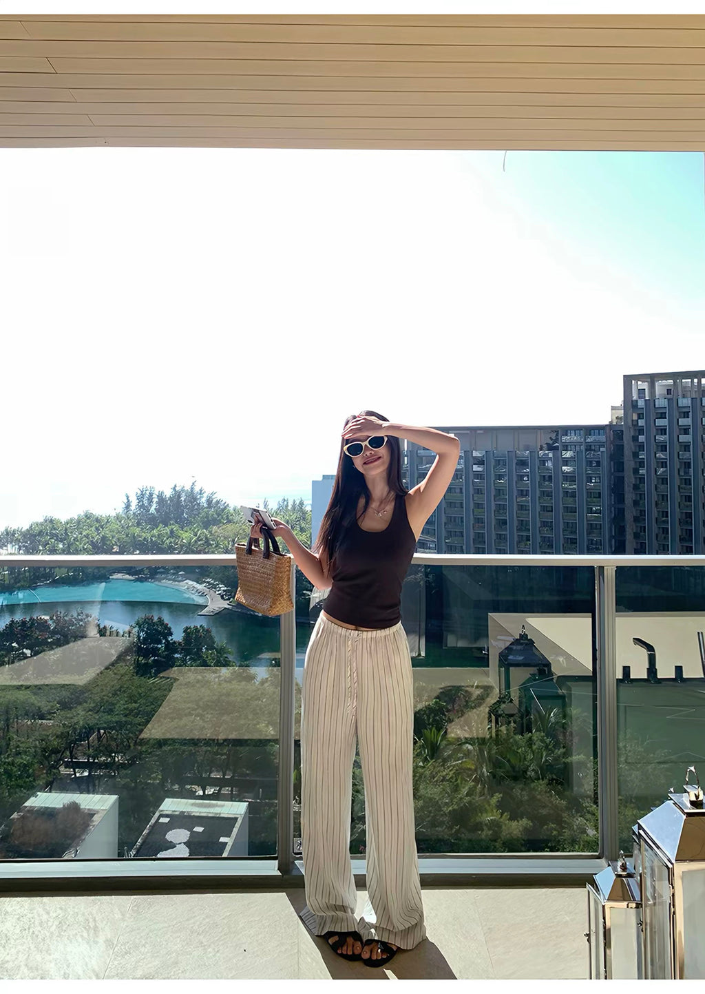 Pusumede Cloud Drape Striped Wide-Leg Pants