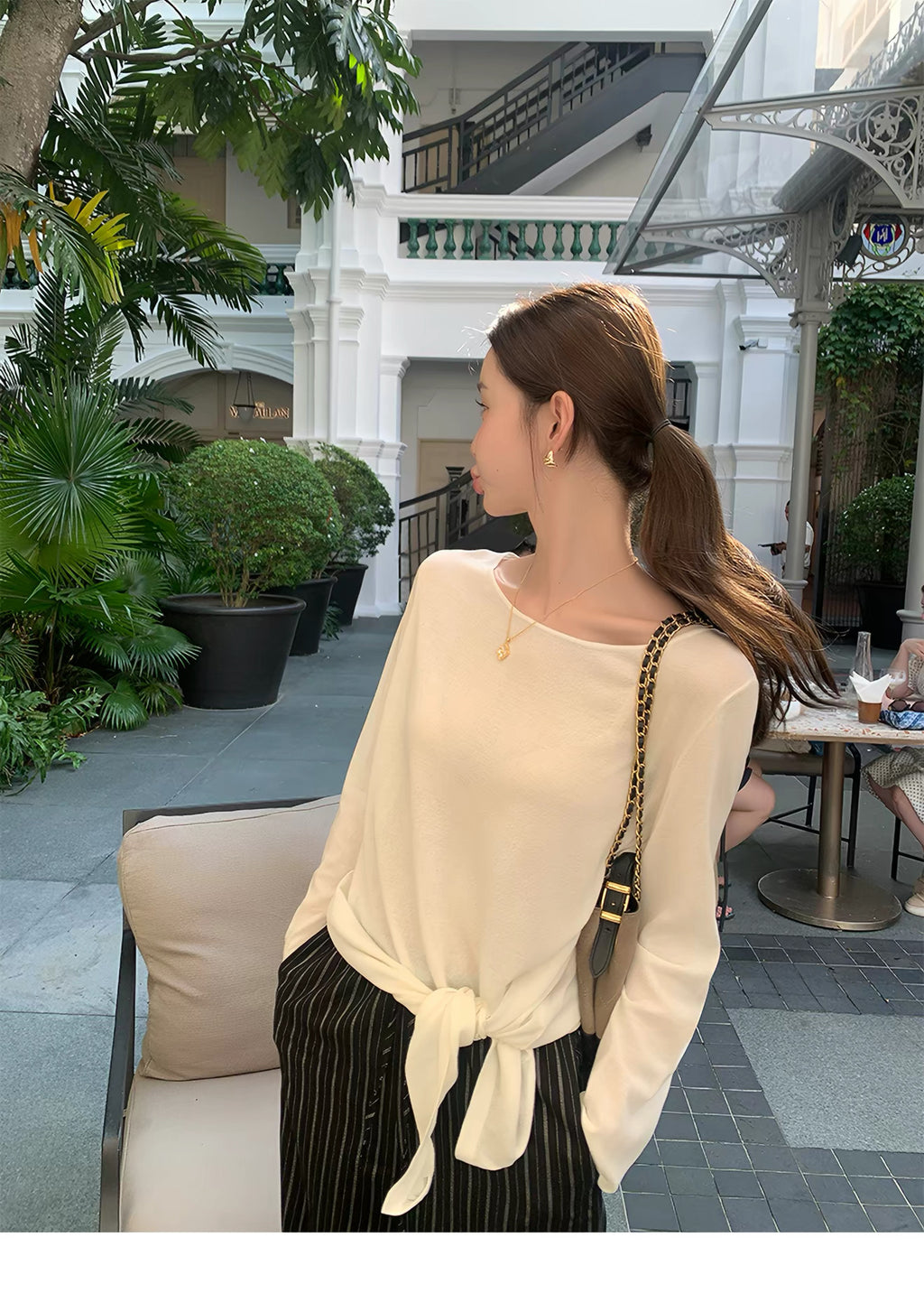 Pusumede Cloud Drape Striped Wide-Leg Pants