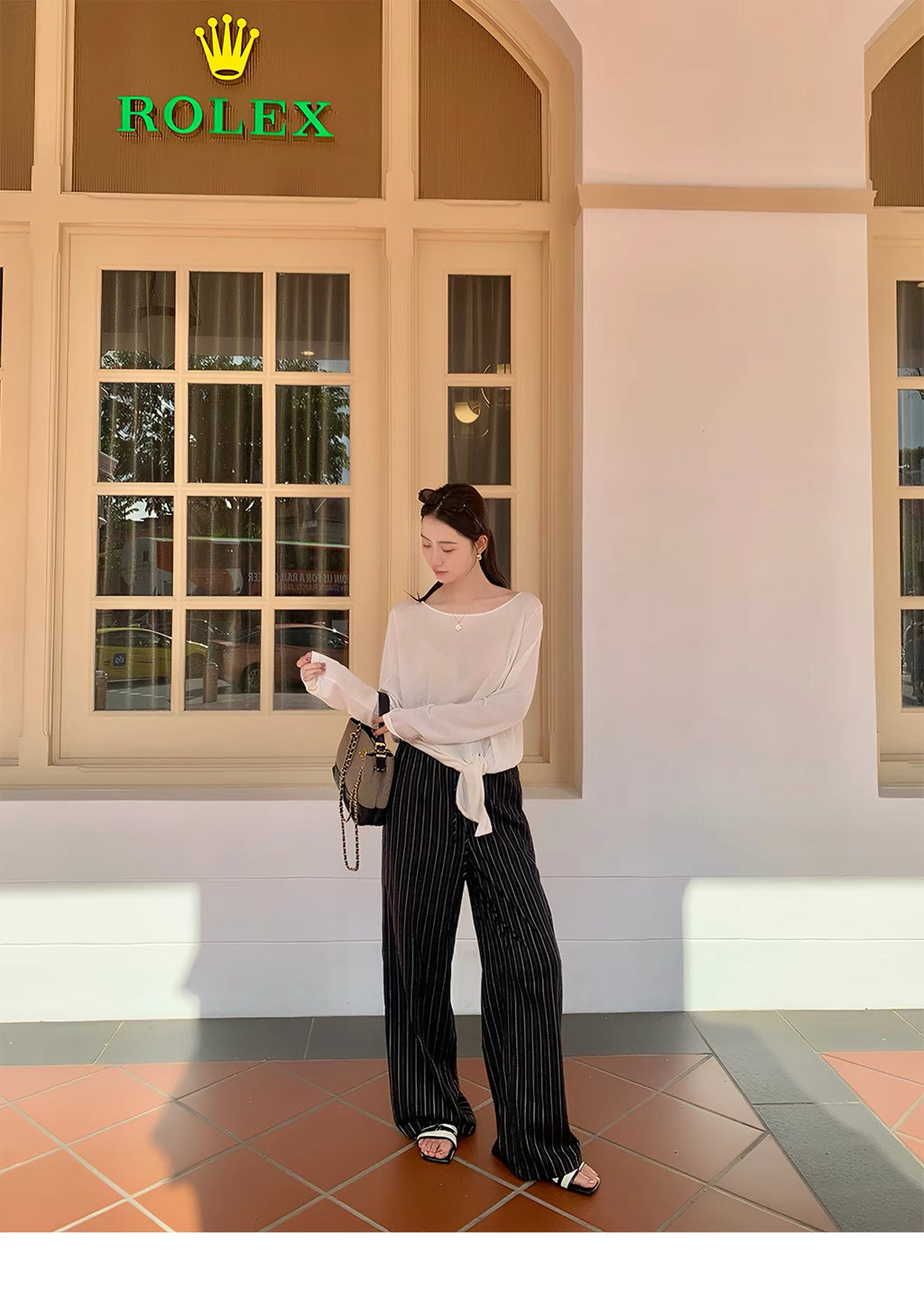 Pusumede Cloud Drape Striped Wide-Leg Pants