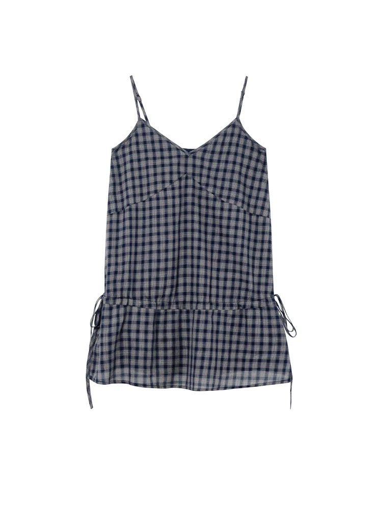 KANO Tie-Waist Plaid Long Camisole Top