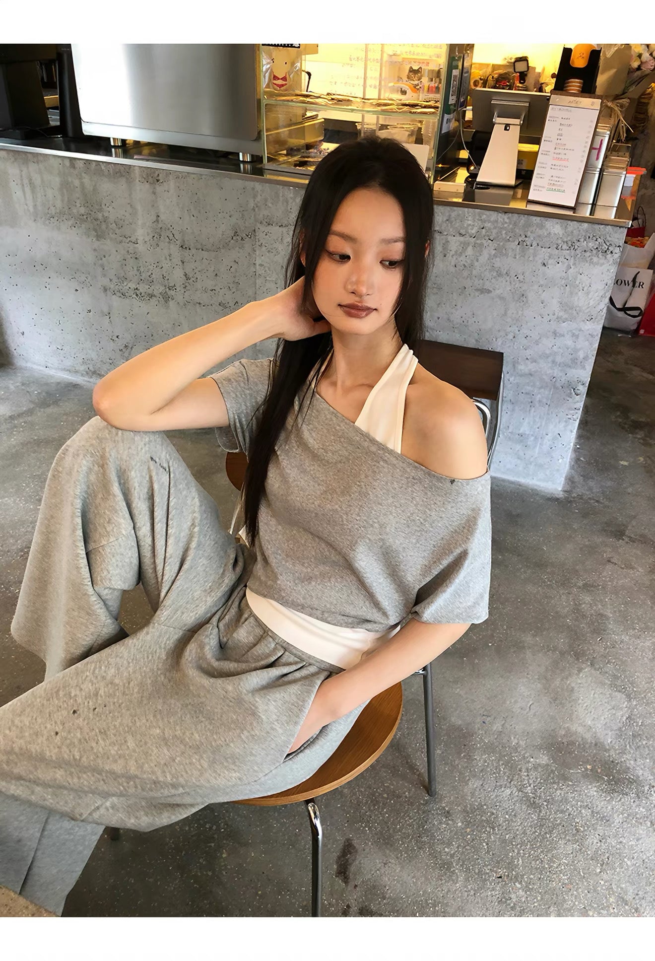HRG Double Layer Off-Shoulder T-Shirt