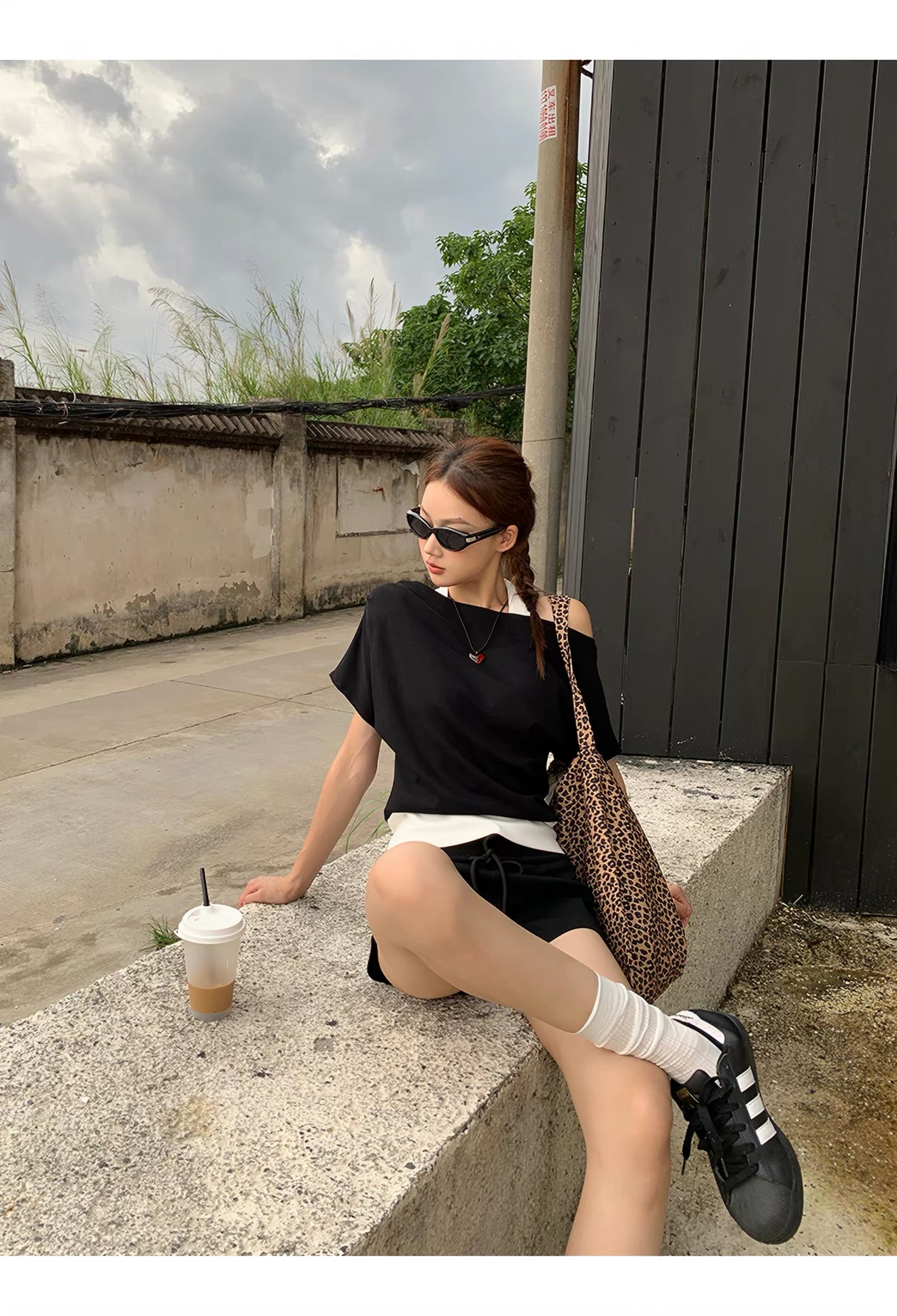 HRG Double Layer Off-Shoulder T-Shirt