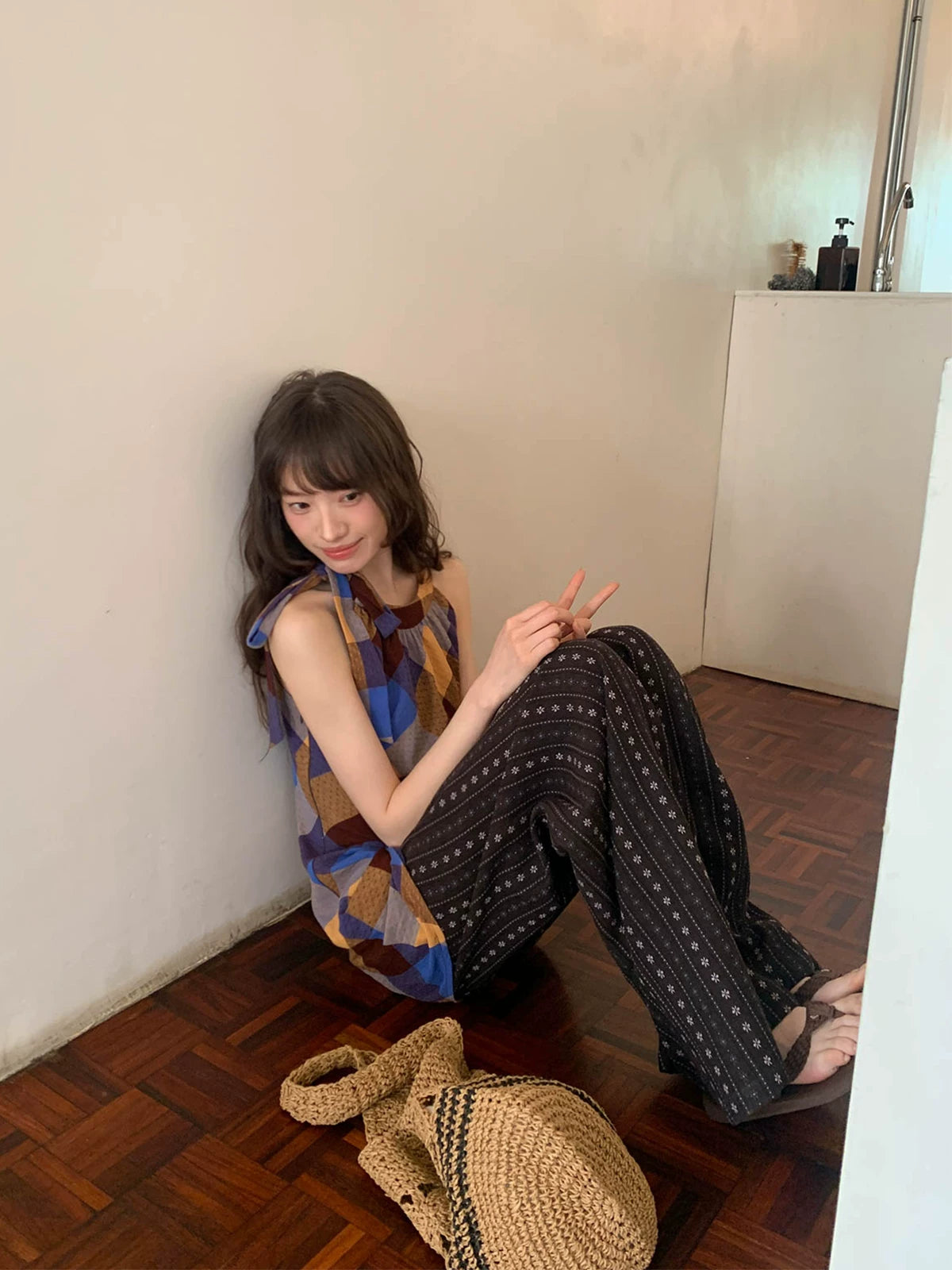 KANO plaid halter top side angle view