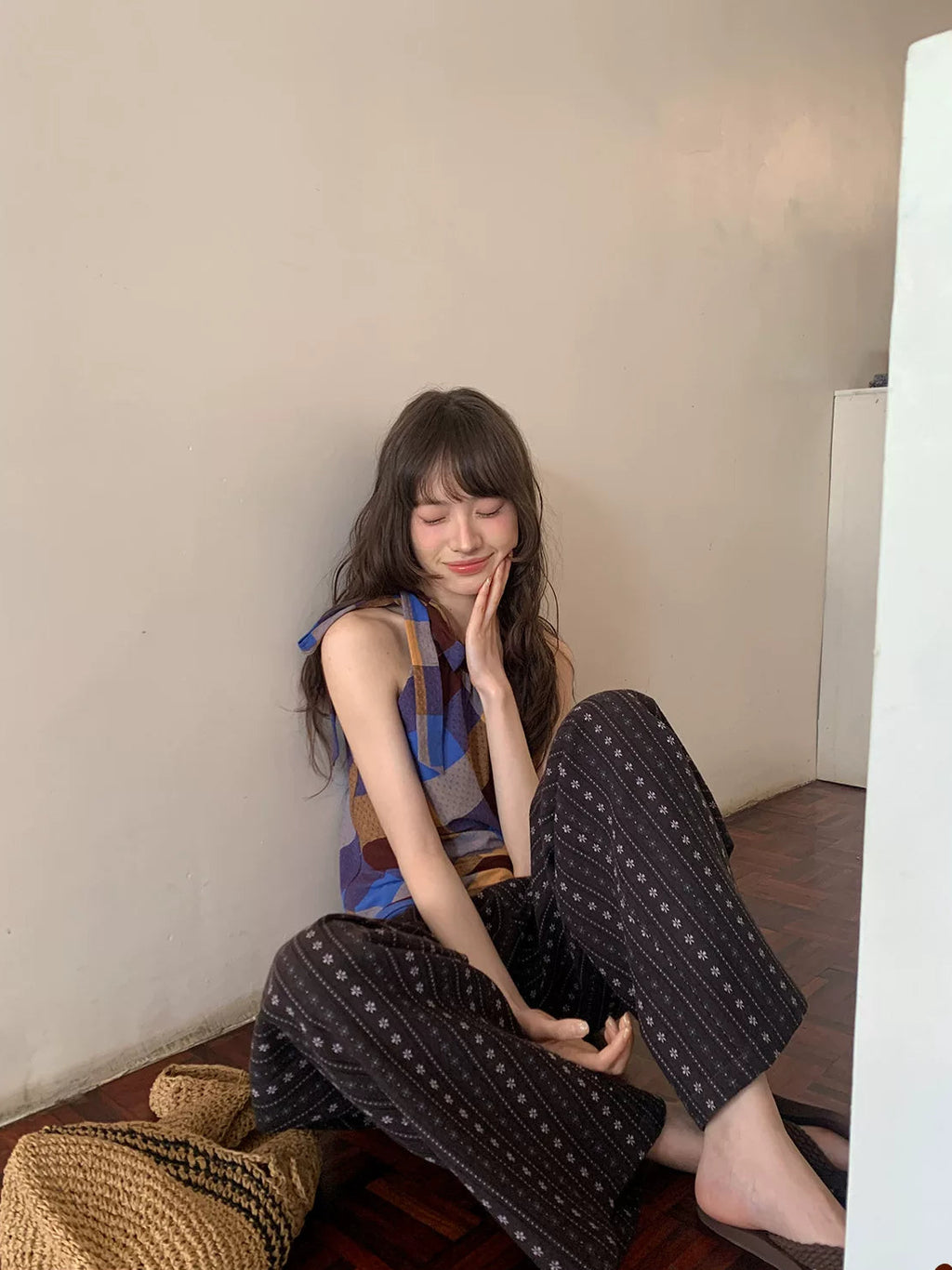KANO vintage jacquard wide-leg pants front view brown