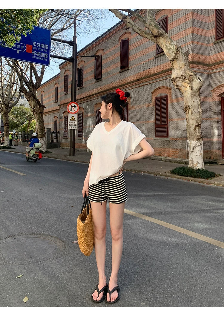 Superliuliu Striped Knit Drawstring Shorts