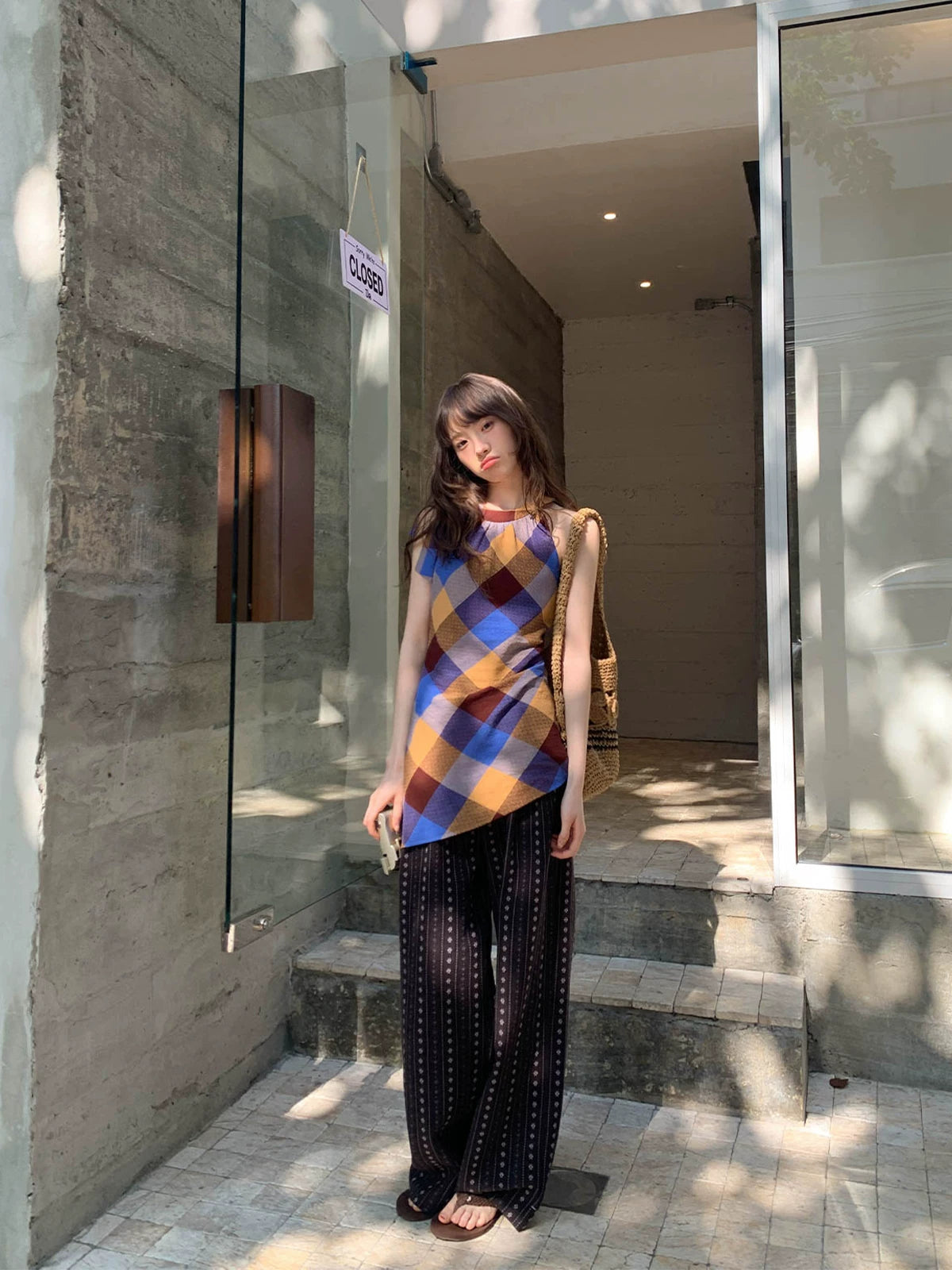 KANO plaid halter top full length view