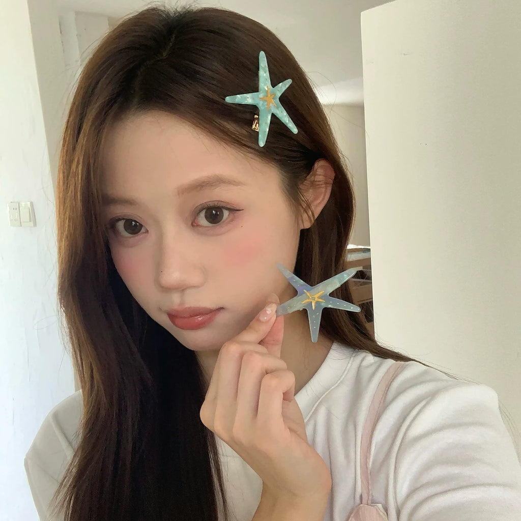 Hellogirl starfish acrylic duck-bill hair clip blue vacation style