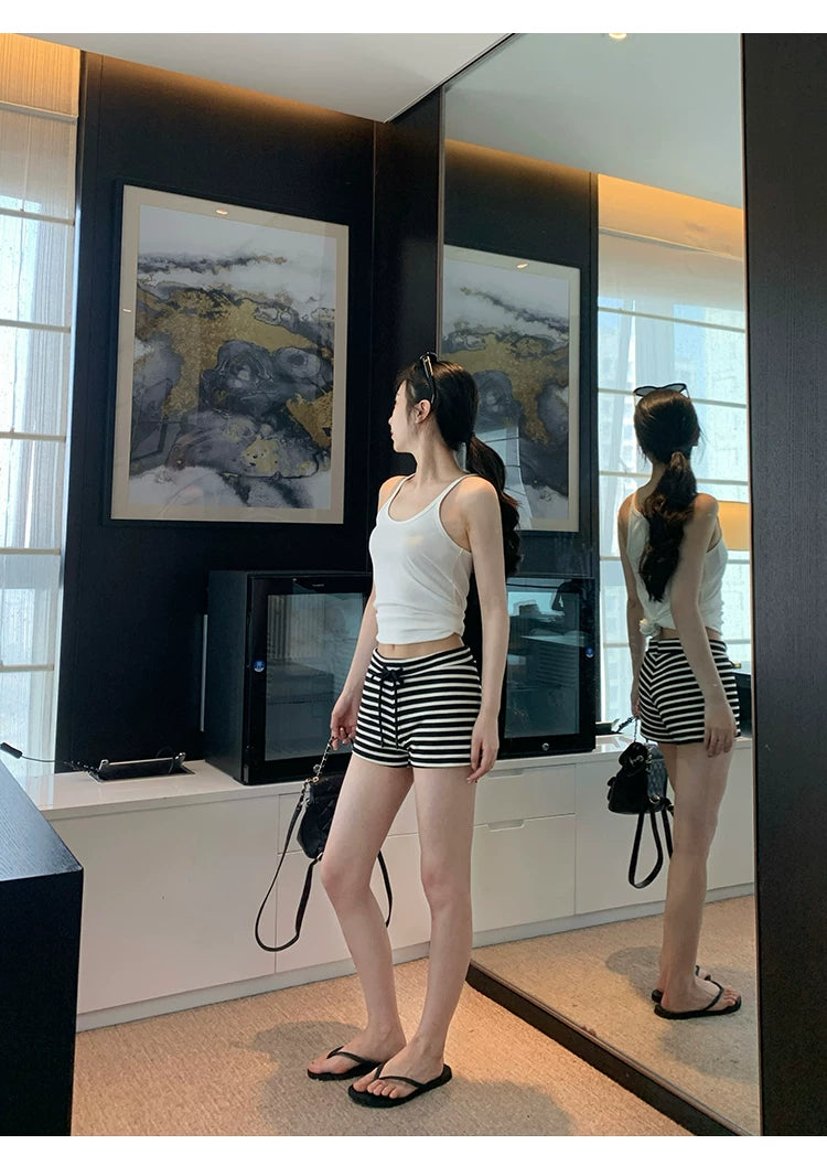 Superliuliu Striped Knit Drawstring Shorts